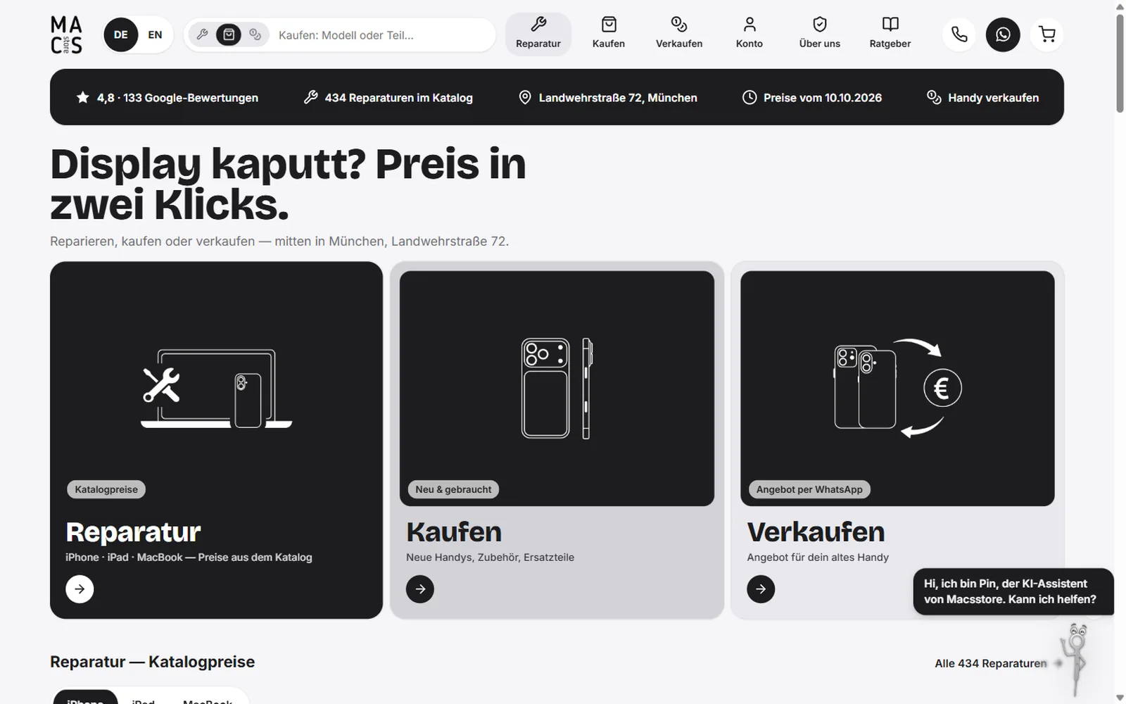 MacsStore, Startseite, erster Bildschirm