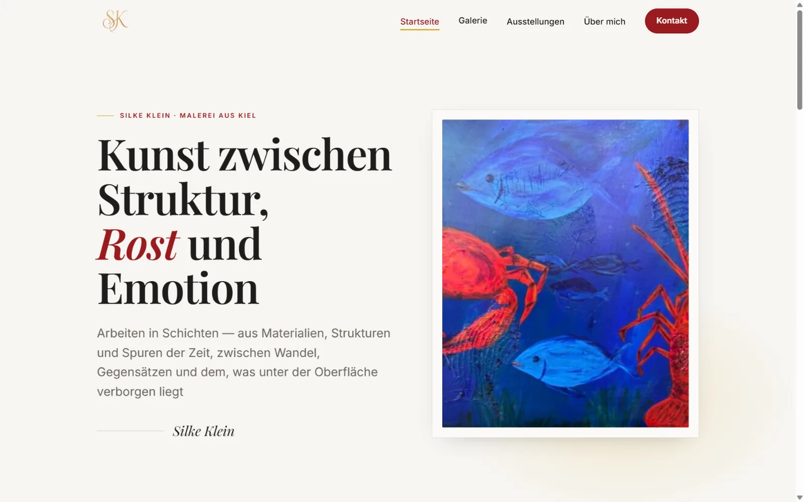 Silke Klein Art, Startseite, erster Bildschirm