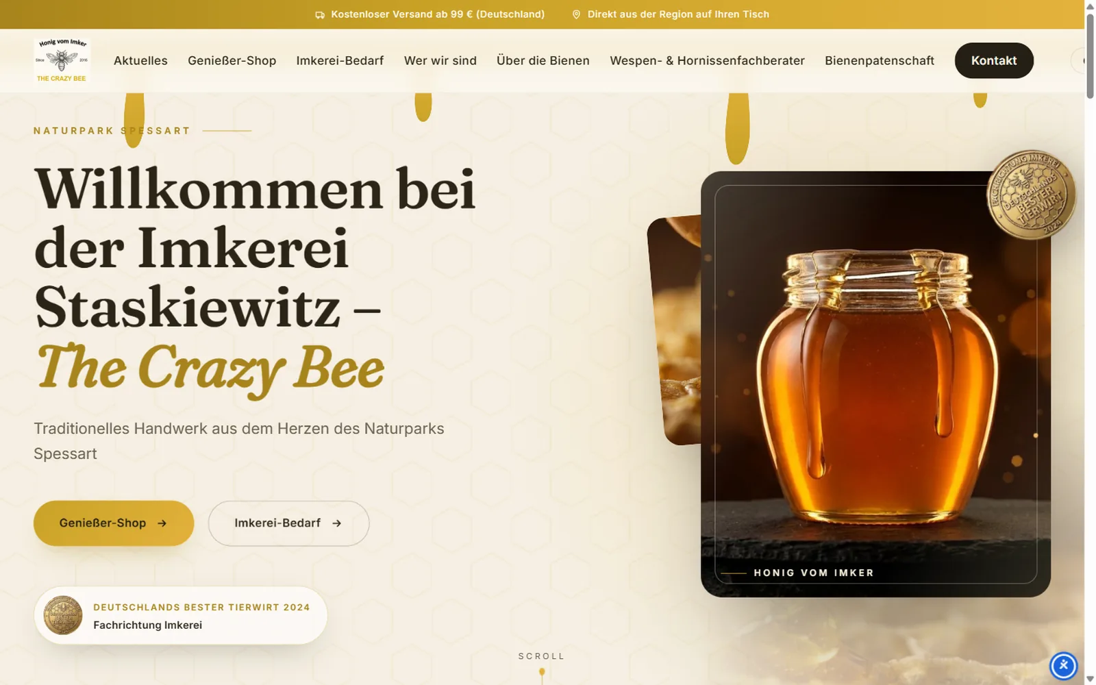The Crazy Bee, Startseite, erster Bildschirm