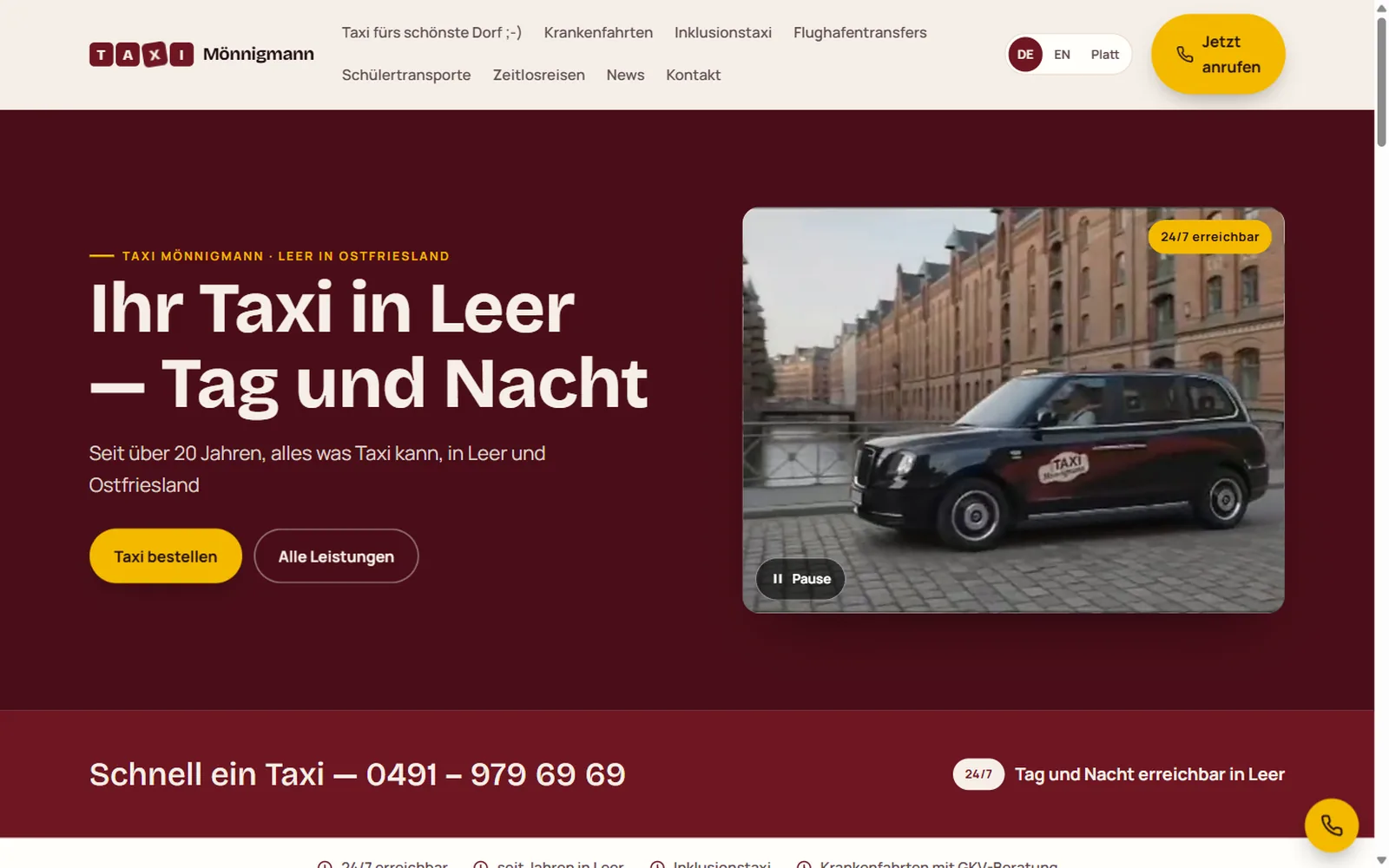 Taxi Mönnigmann, Startseite, erster Bildschirm