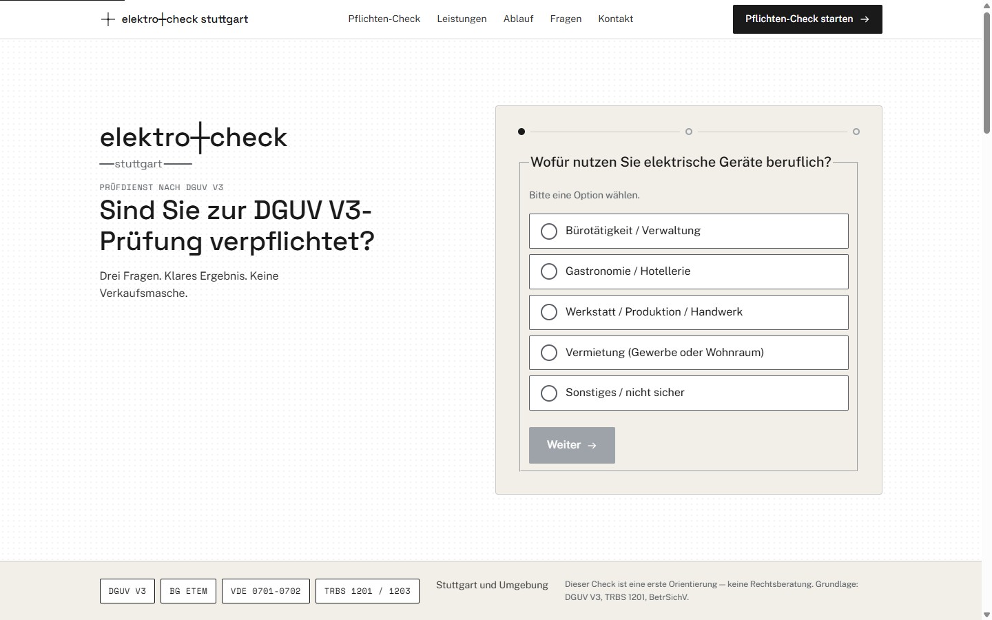 ElektroCheck Stuttgart — Screenshot der Website