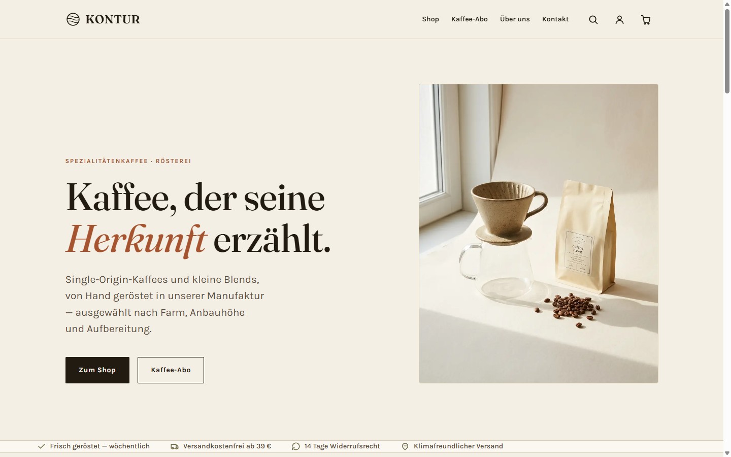 KONTUR — Screenshot der Website