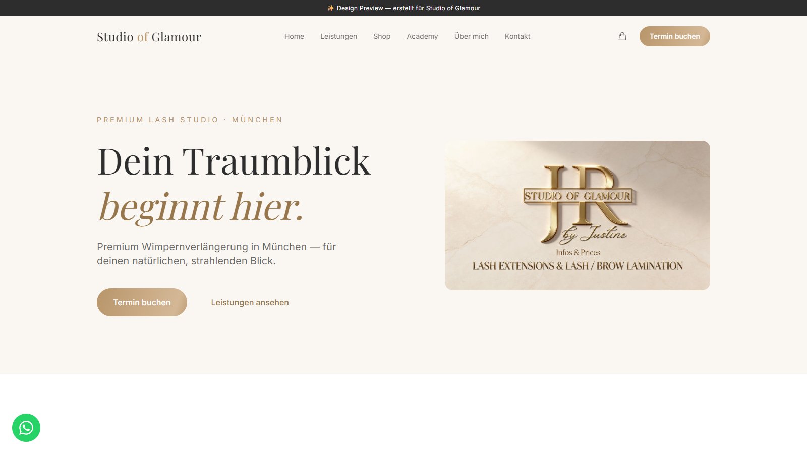 Studio of Glamour — Screenshot der Website