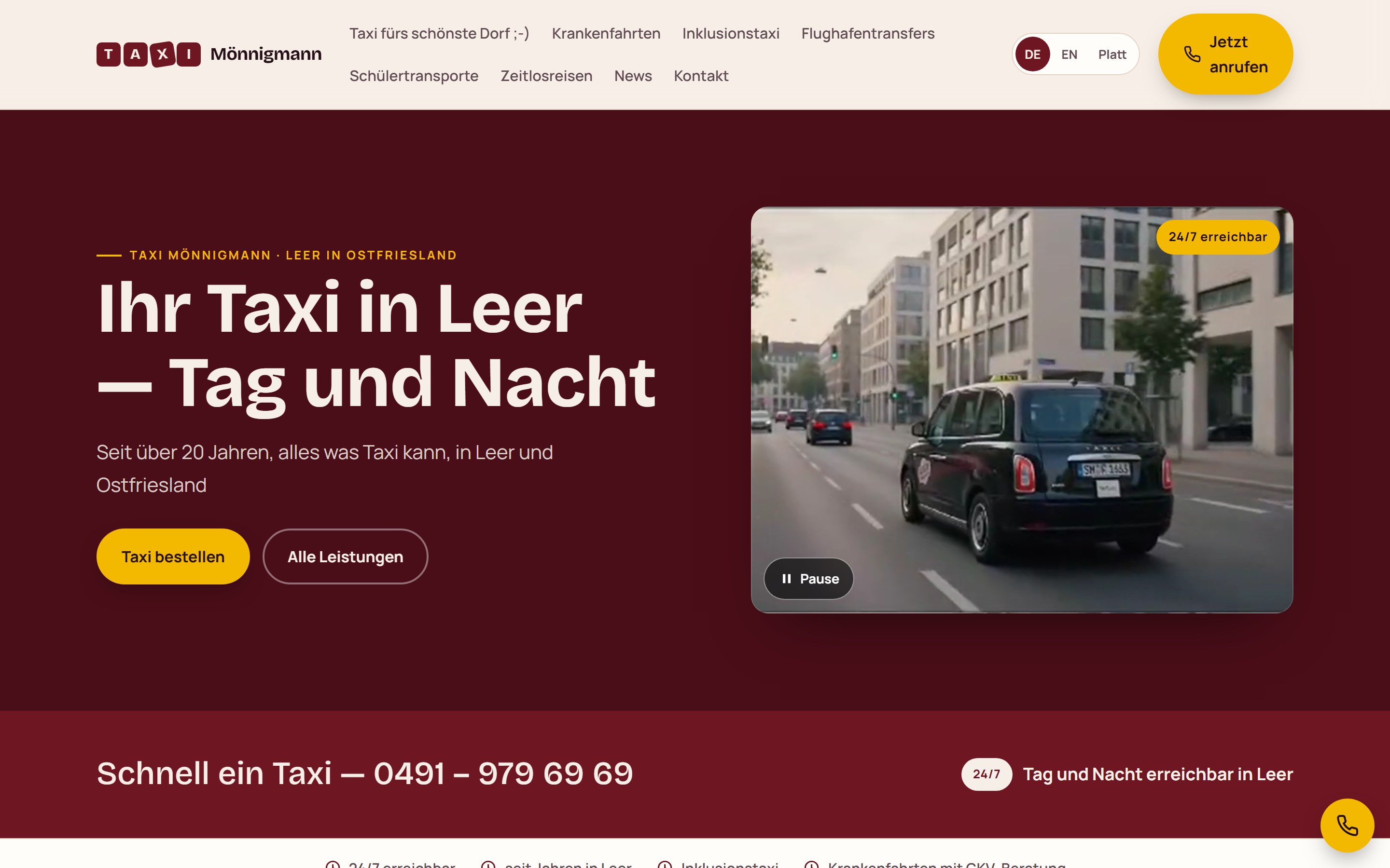 Taxi Mönnigmann — Screenshot der Website
